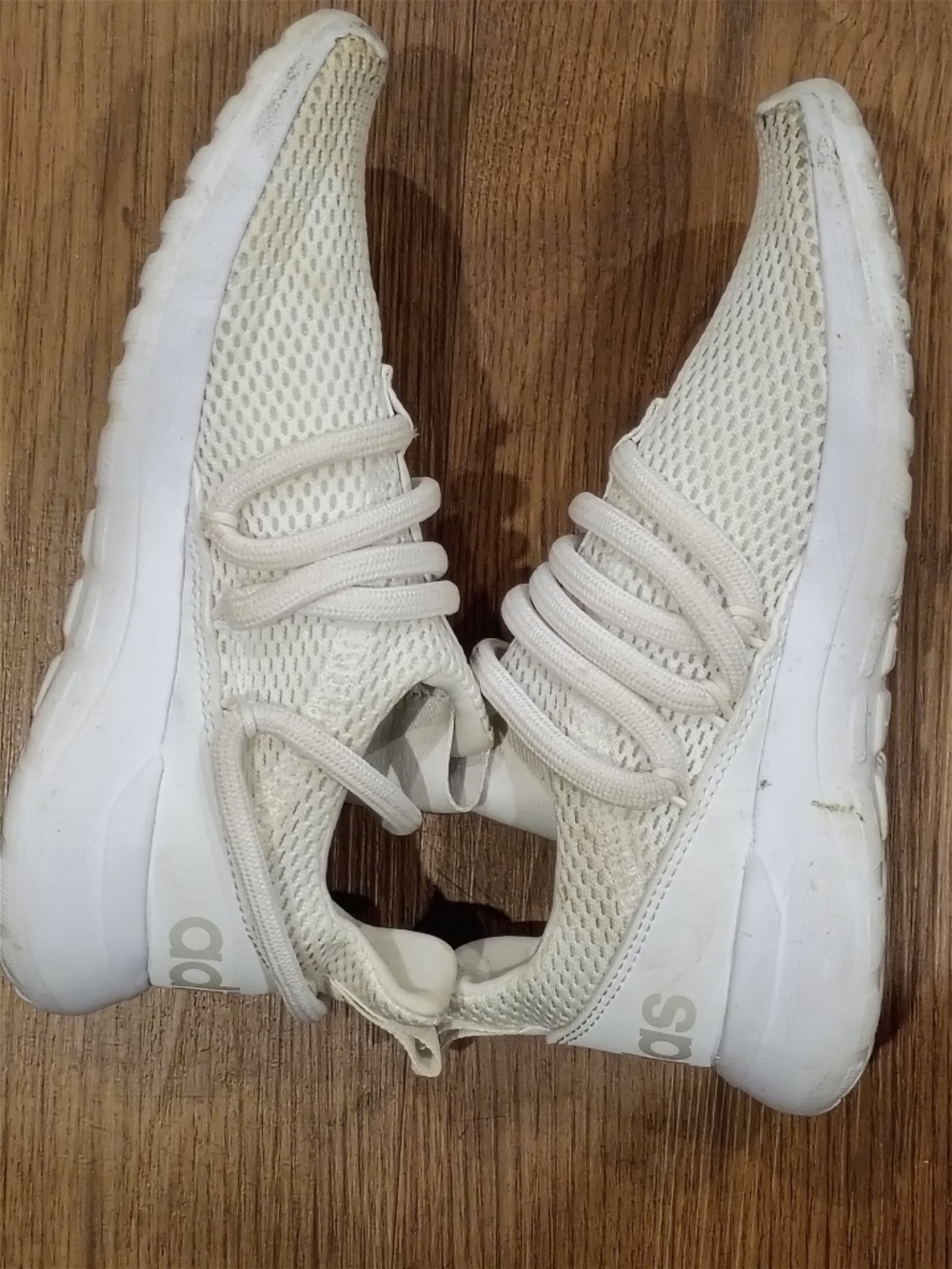 Adidas Kids White Mesh Sneakers Size 1 (EU 32) Lightweight Athletic Shoes - Picture 4 of 7